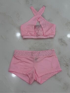 Soft Pink Dallaswear Halter Neck Rhinestone Top & Shorts NFL Dance Audition Set